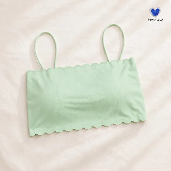 Breathable Seamless Ribbed Scalloped Teenage Bra
